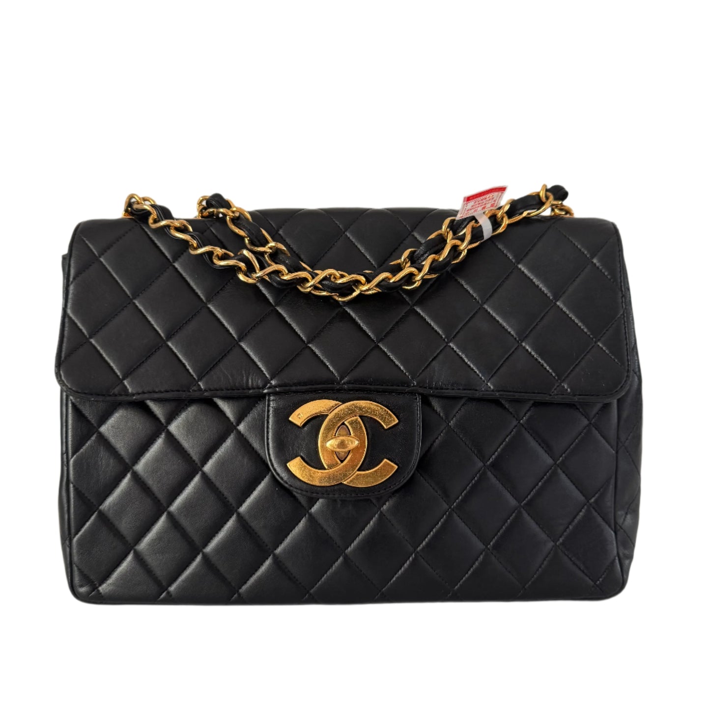 Chanel Classic Maxi Flap Lambskin Giant CC Black Gold Leather Handbag