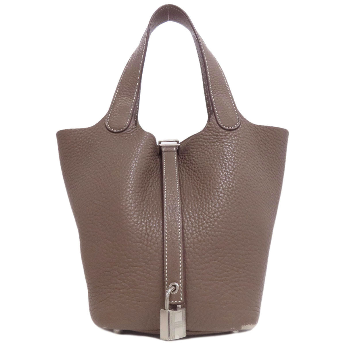 Hermes Handbag Taurillon Clemence Picotin Lock Pm Etoupe Silvermetal Beige Travel Bag