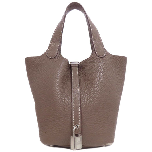 Hermes Handbag Taurillon Clemence Picotin Lock Pm Etoupe Silvermetal Beige Travel Bag