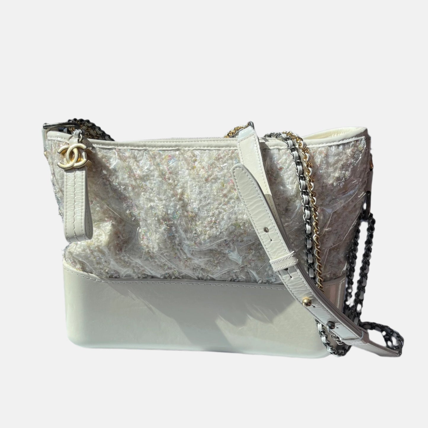 Chanel Gabrielle Hobo Tweed PVC White Shoulder Bag