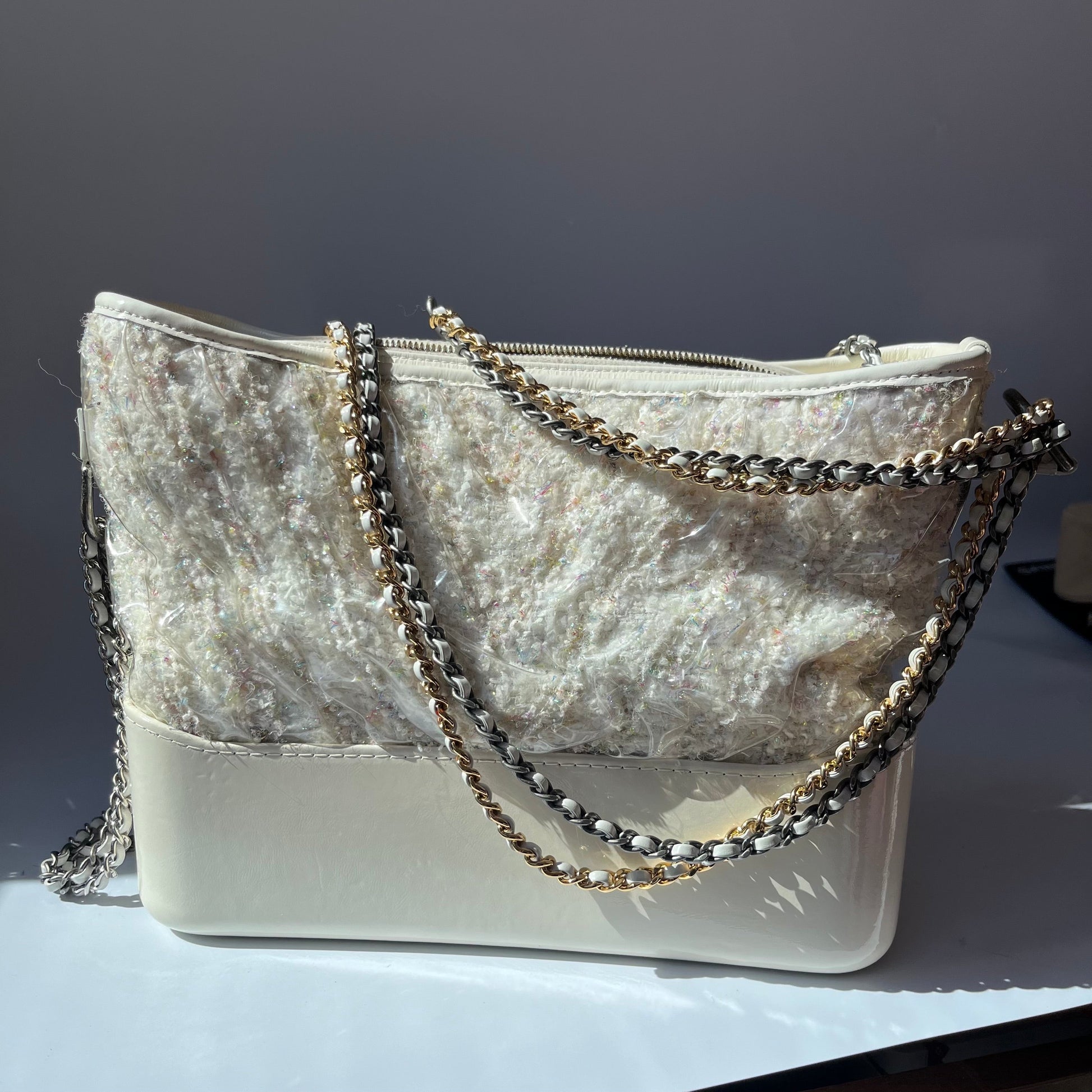 Chanel Gabrielle Hobo Tweed PVC White Shoulder Bag