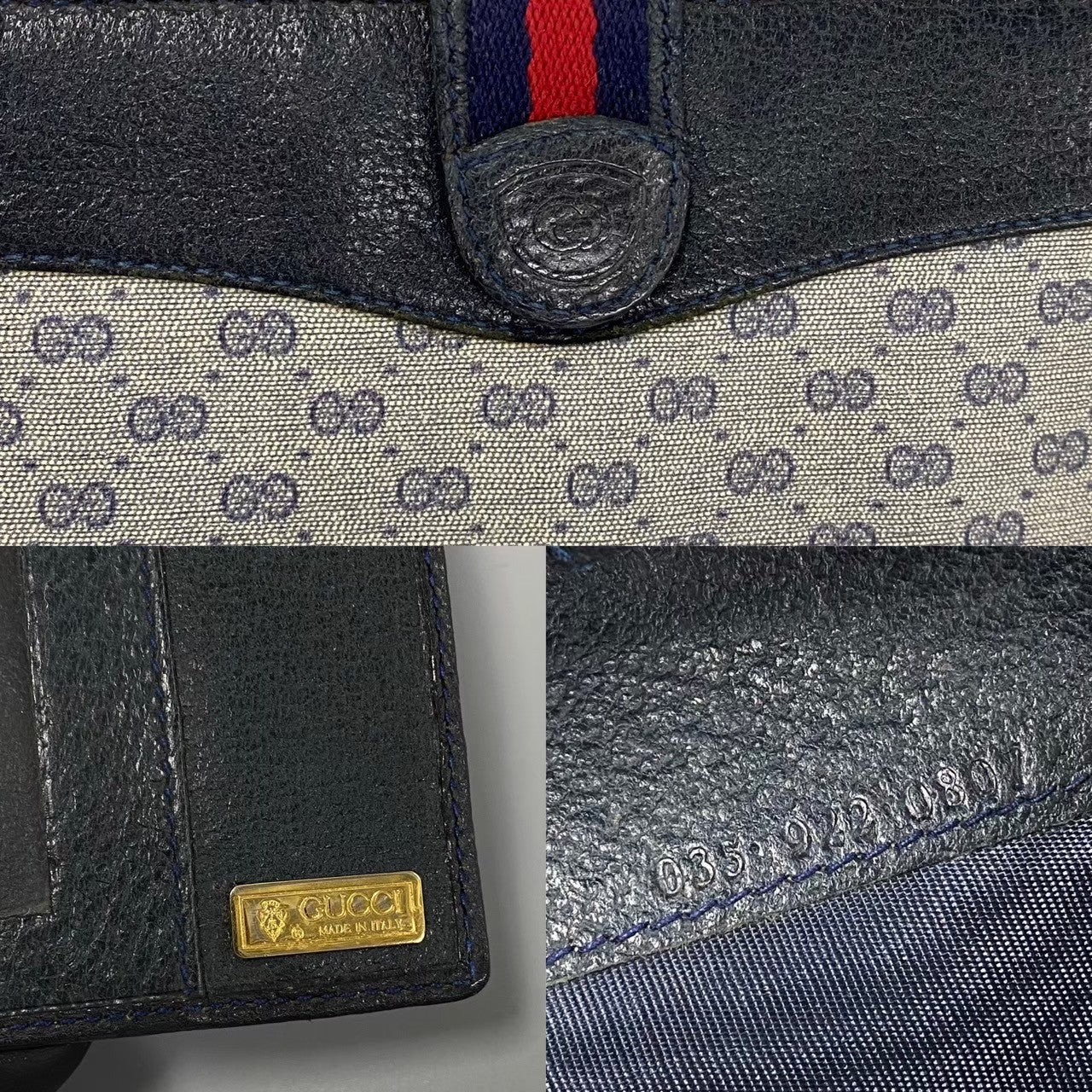 Gucci Long Purse PVC Sherry Line Leather Navy Wallet Case