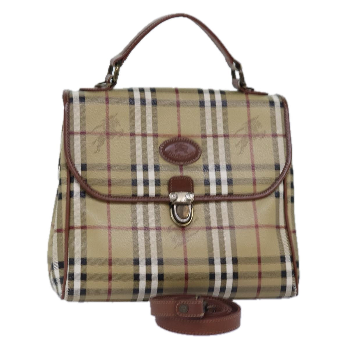 Burberry Luxury ss Nova Check Hand Bag Pvc 2Way Leather Beige Travel Bag