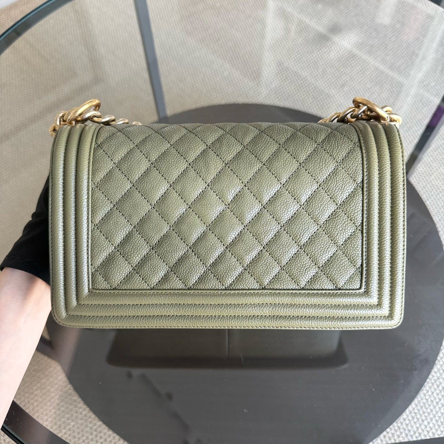 Chanel Boy Medium - Caviar 25CM Quilted Green Gold Hardware