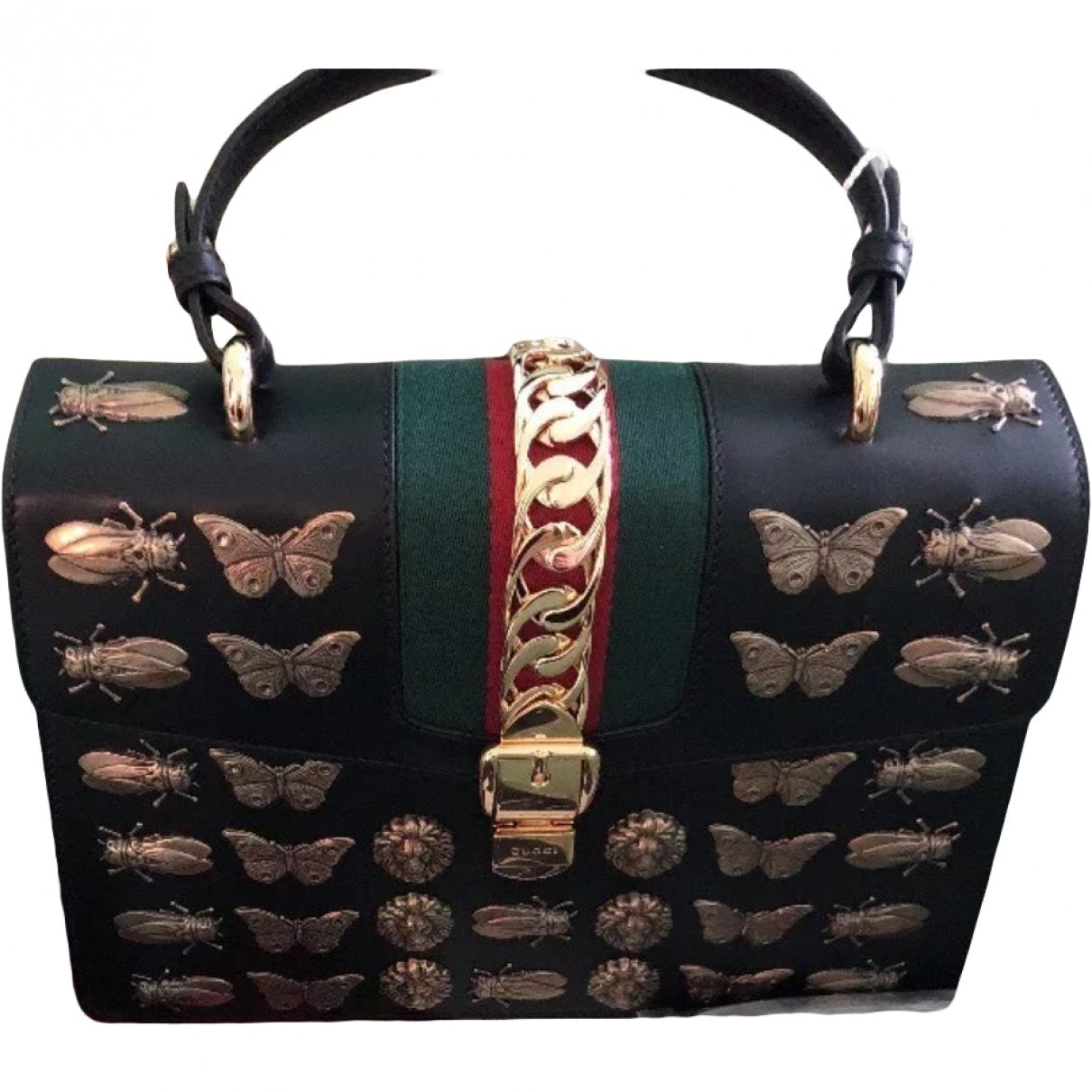 Gucci sylvie black leather handbag