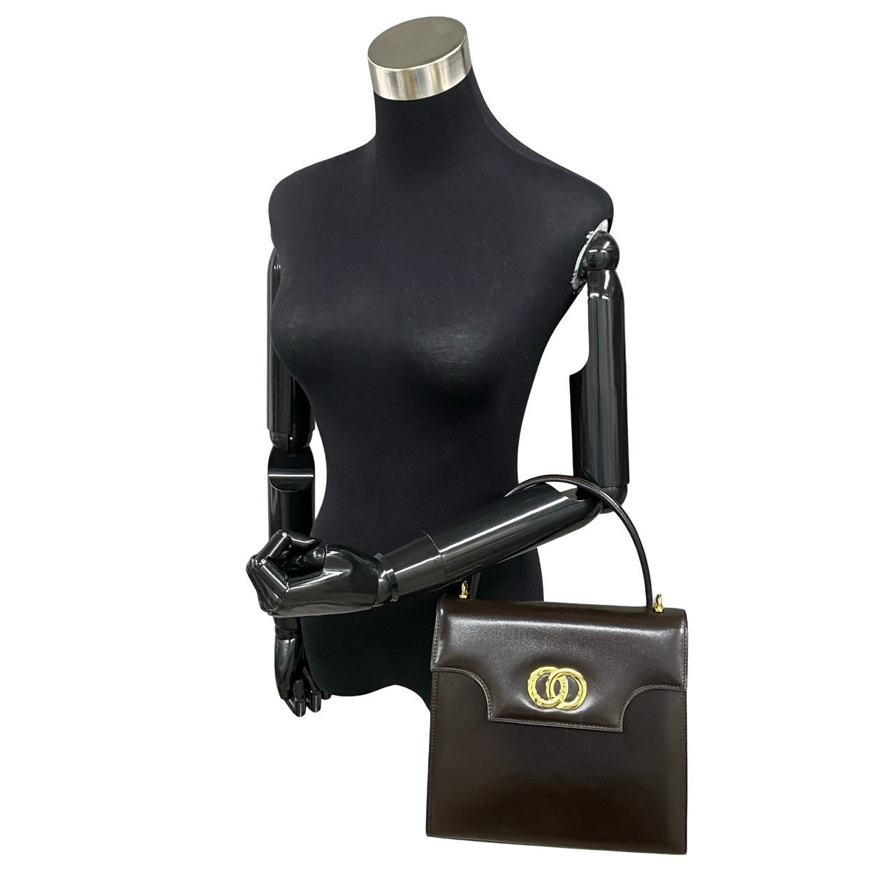 Tote Bag Calfskin Circle Metal Women Brown Logo