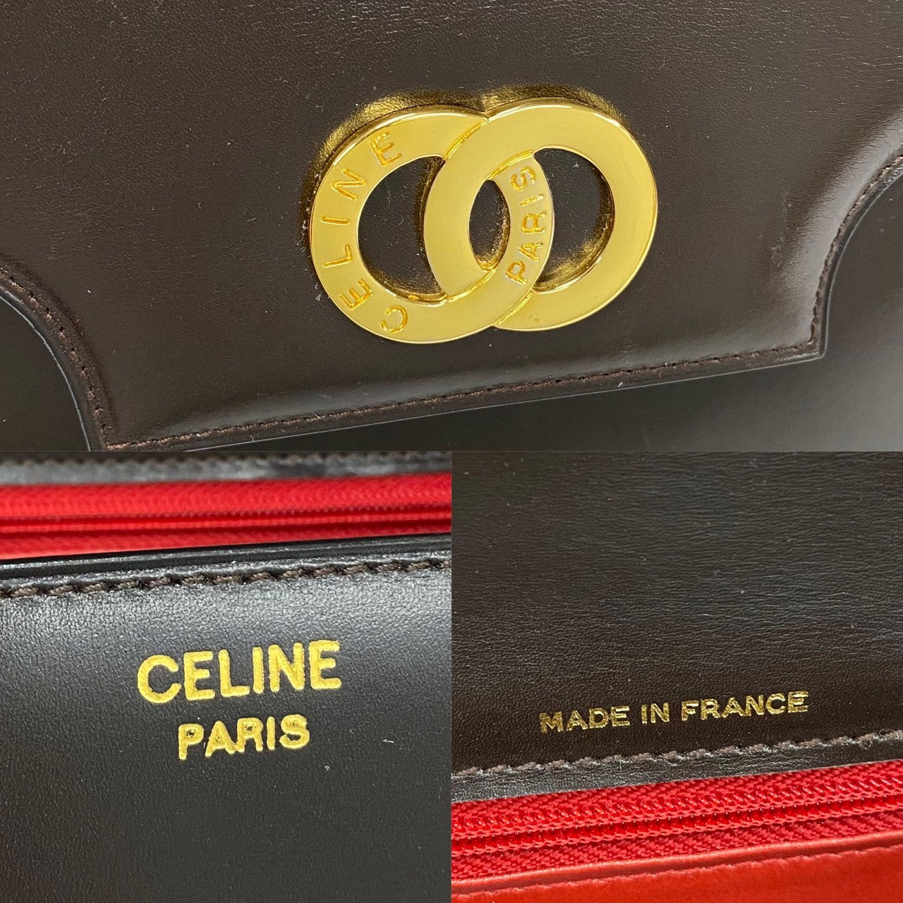 Tote Bag Calfskin Circle Metal Women Brown Logo
