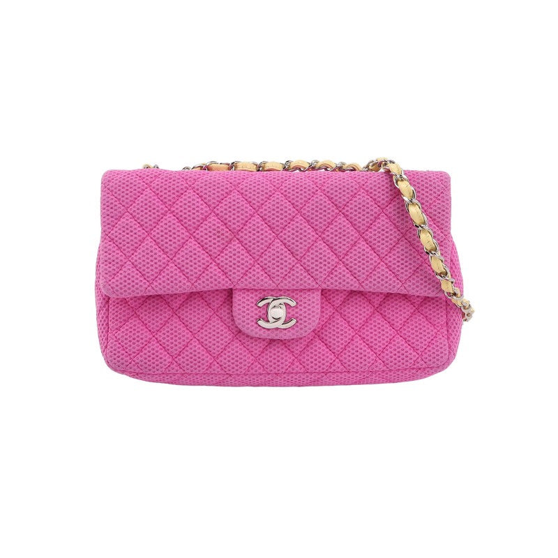 Chanel Flap Perforated Fabric Yellow Patent Stap Pink Leather Shoulder Bag
