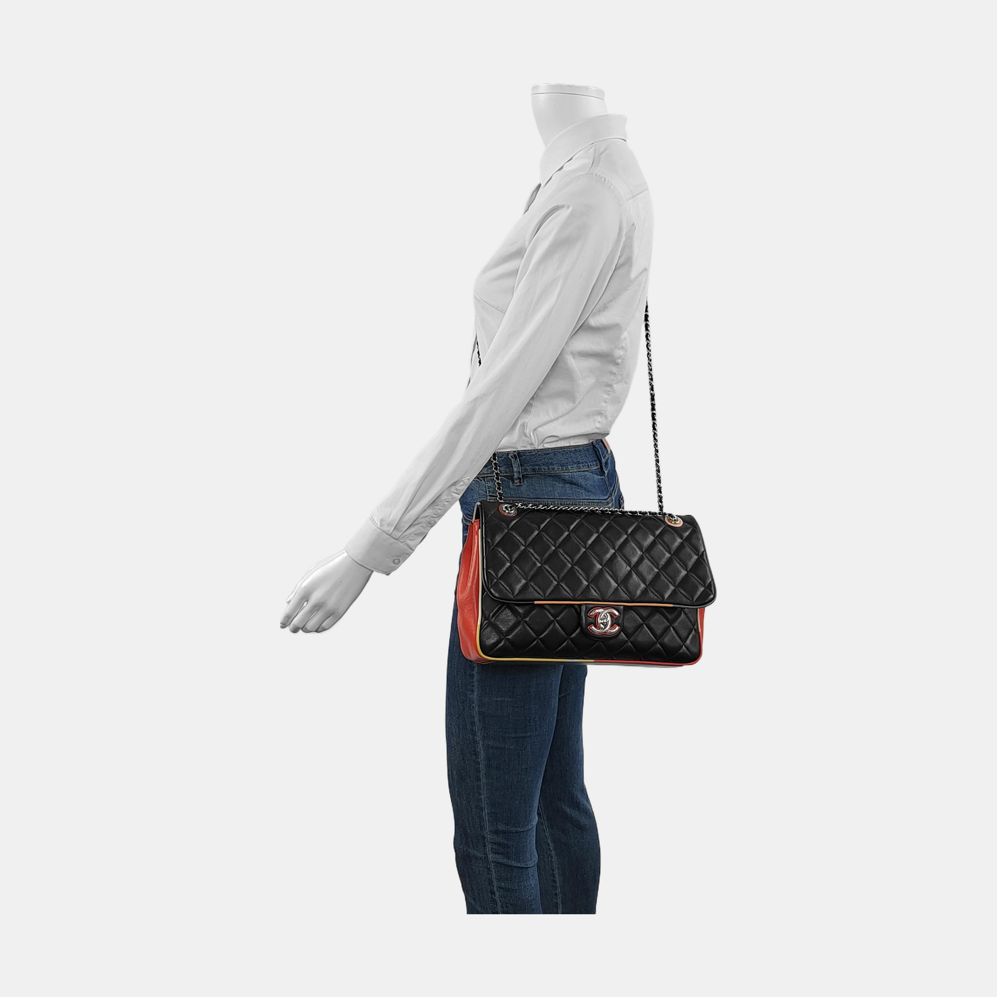 Chanel Cuba Color Jumbo Quilted Single Flap Multicolor Black Leather Shoulder Bag