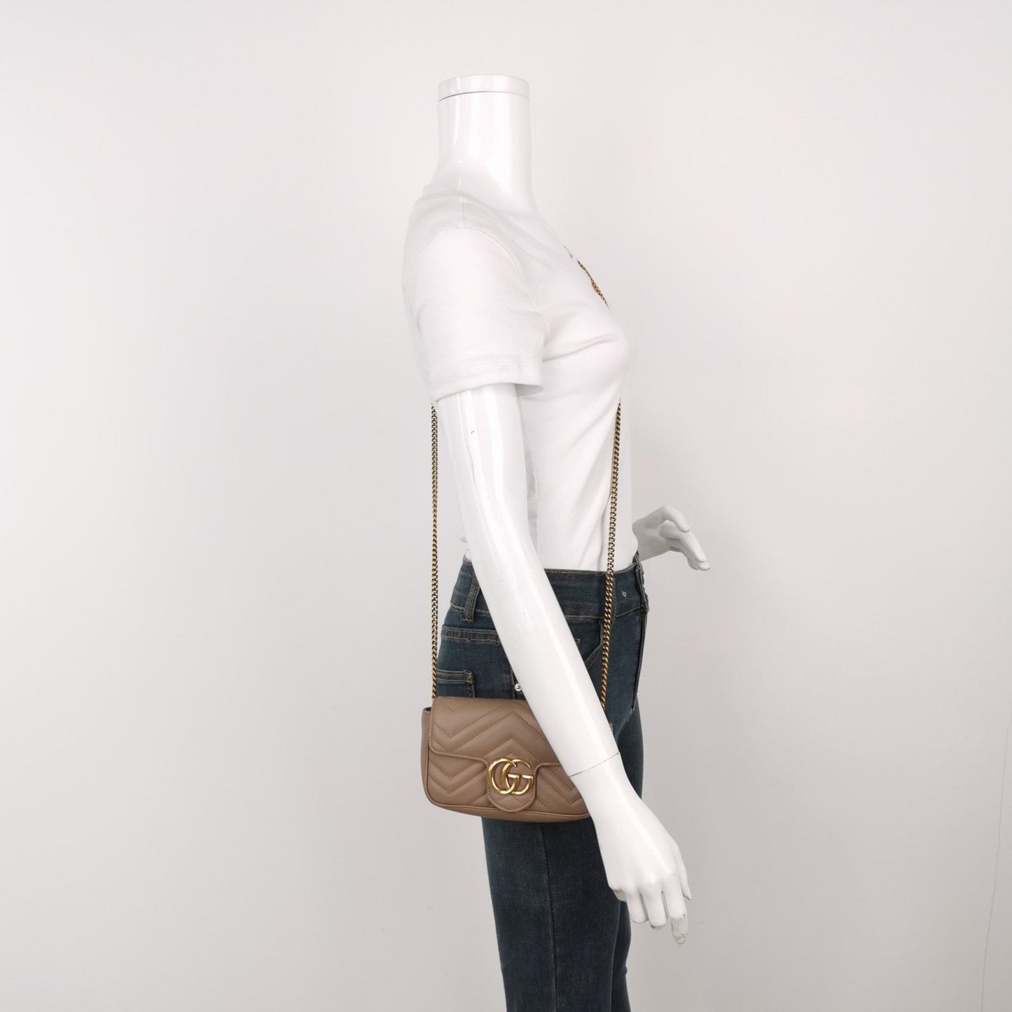Gucci Marmont Super Leather Beige Mini Flap Travel Bag