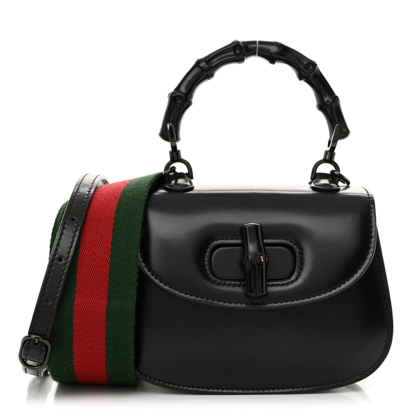 Gucci Boarded Dyana Lux Calfskin Web Monochrome Mini Bamboo 1947 Top Handle Bag Black