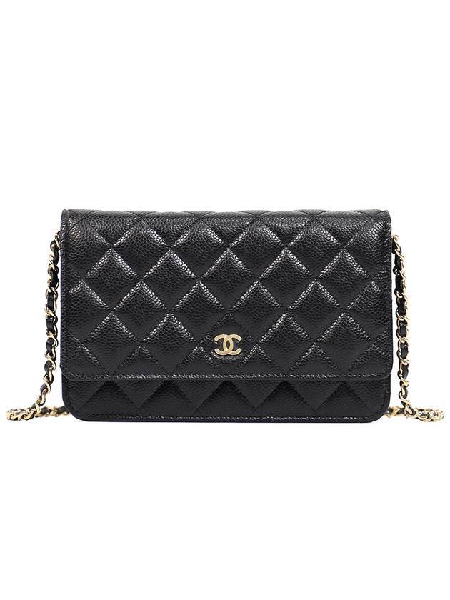 Classic Wallet On Chain Crossbody Bag Grained Calfskin Gold Black Chanel