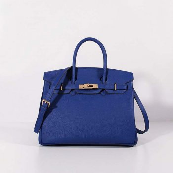 Hermes Luxury Cm Birkin Bag Togo With Strap Leather Blue Travel Bag Blue Gold
