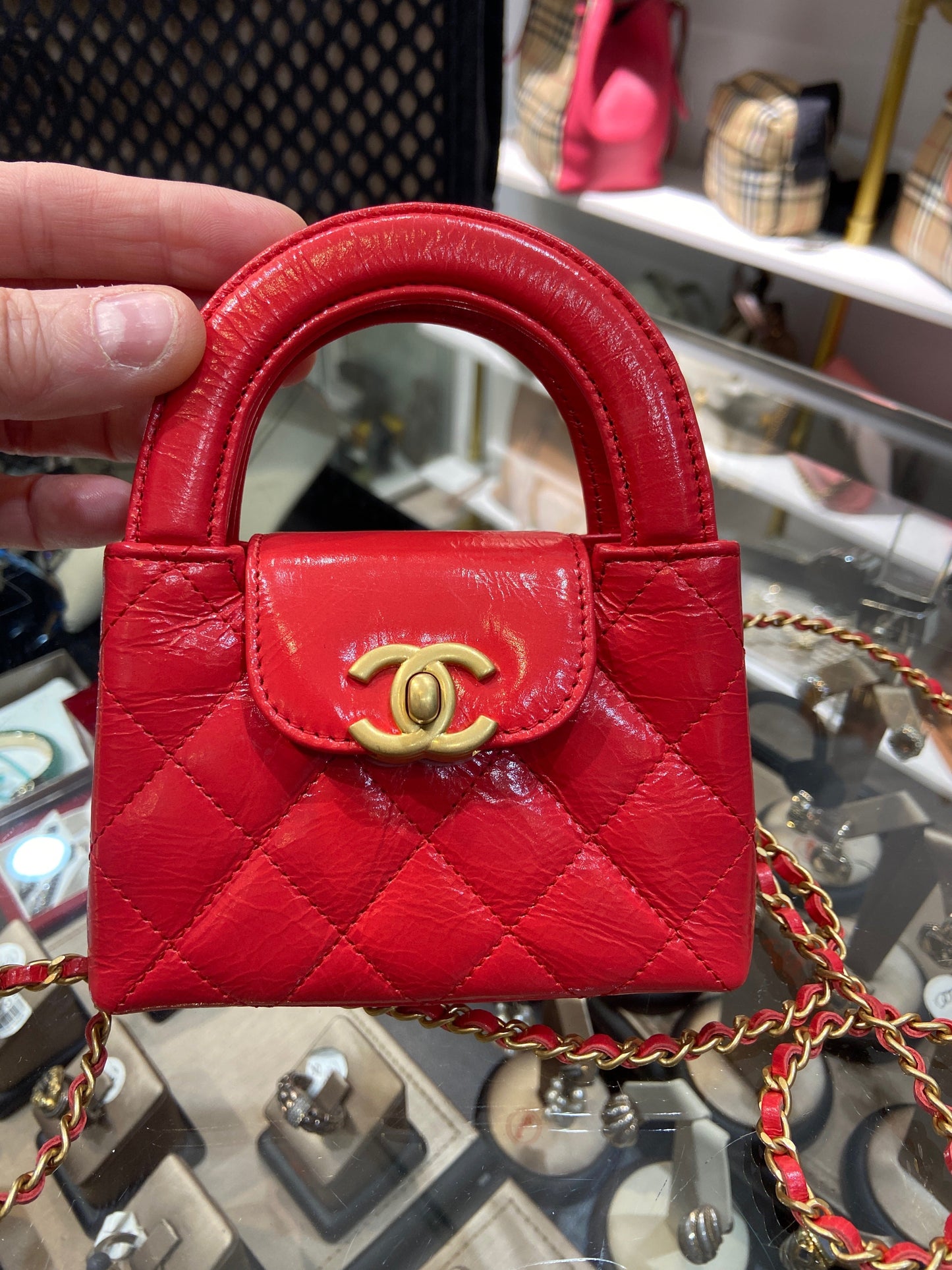 Chanel Shiny Aged Calfskin Quilted Nano Kelly Shopper Women Shoes