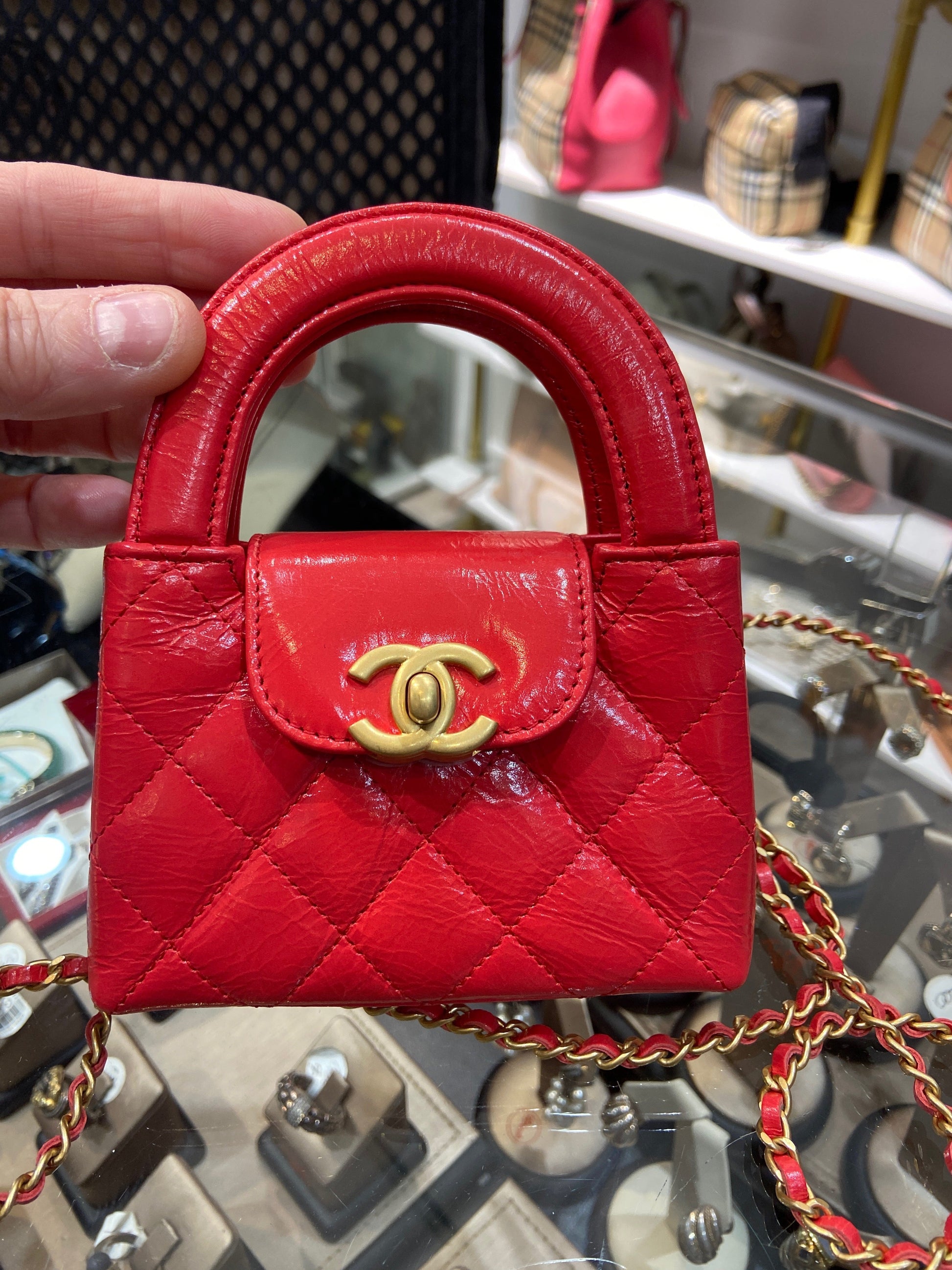Chanel Shiny Aged Calfskin Quilted Nano Kelly Shopper Women Shoes