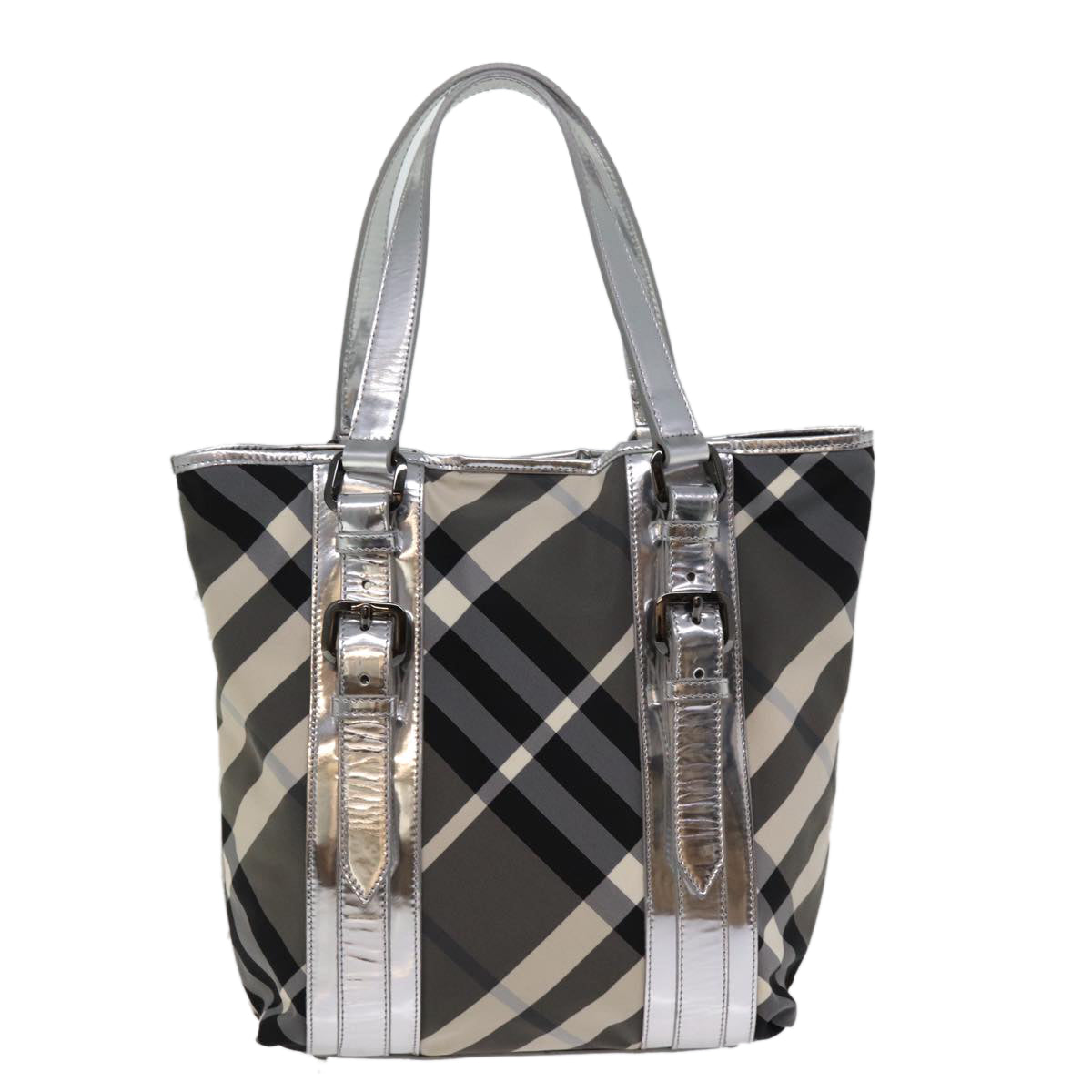 Burberry Luxury Nova Check Tote Bag Auth Nylon Gray