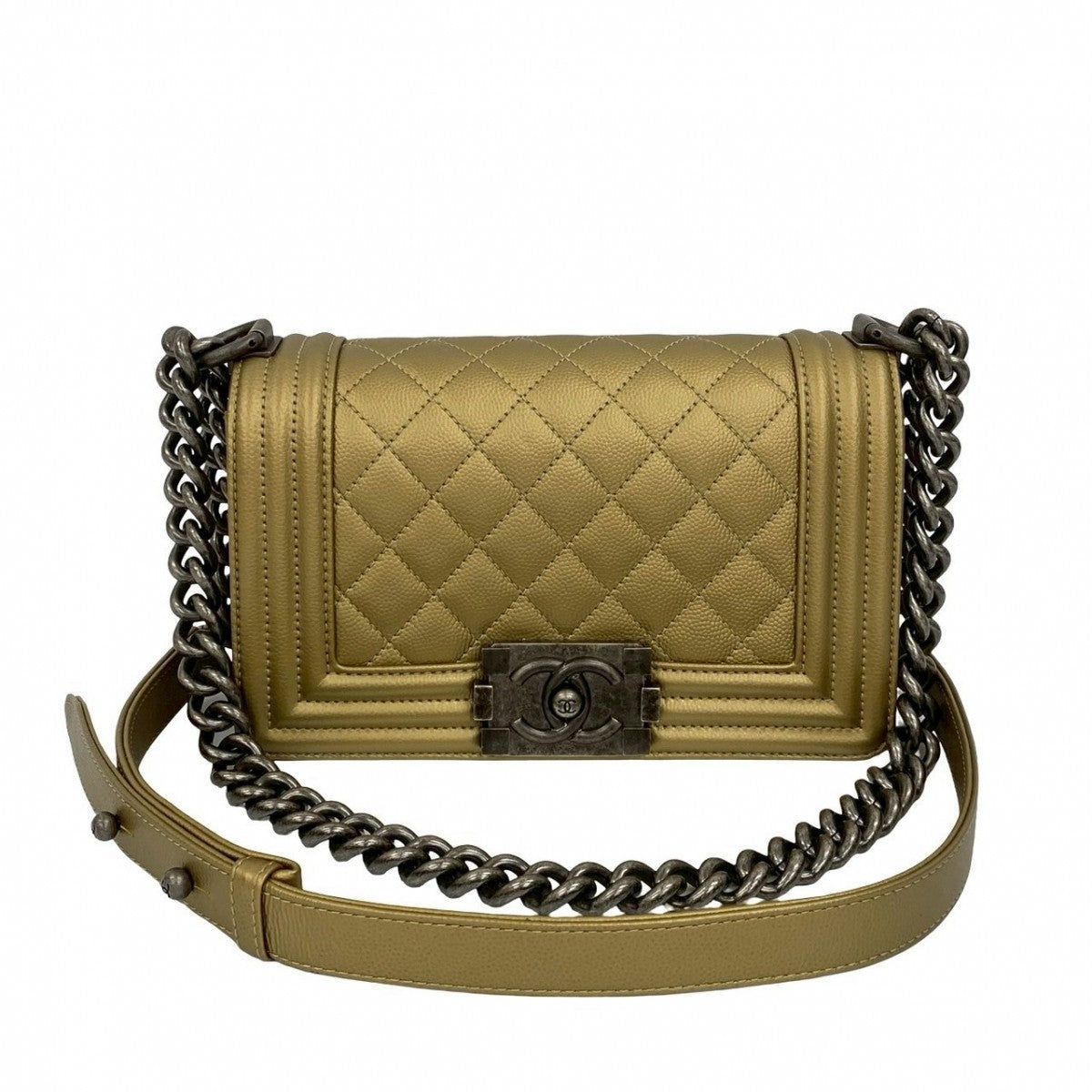 Chanel Matt caviar skin Boy Gold Shoulder Bag