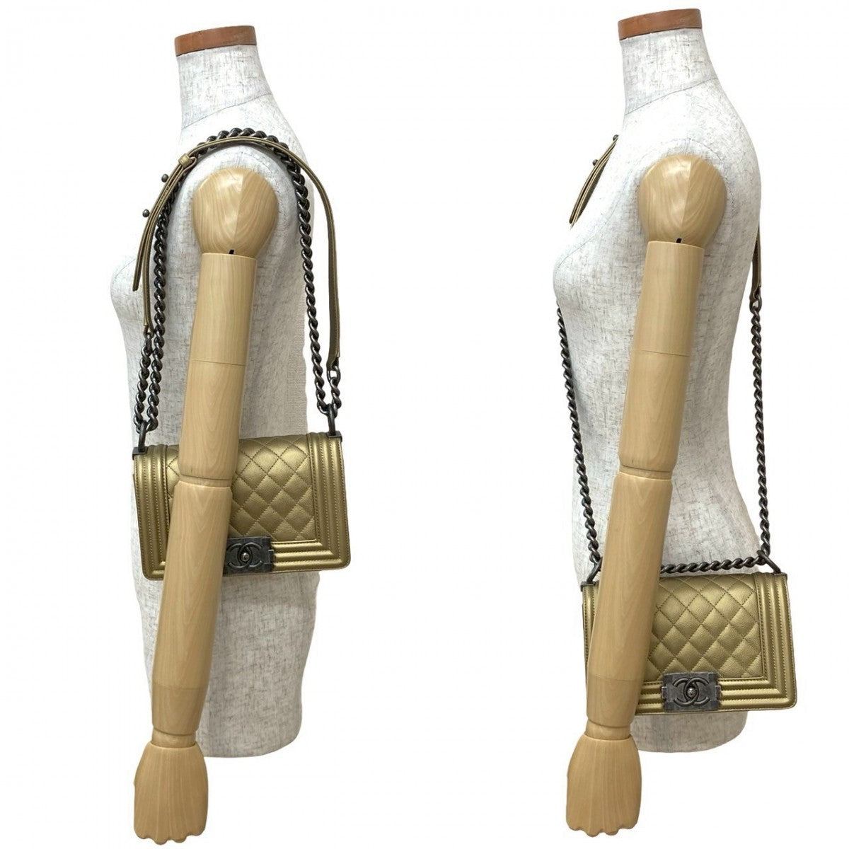 Chanel Matt caviar skin Boy Gold Shoulder Bag