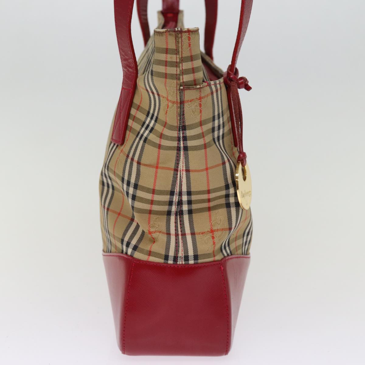Burberry Luxury ss Nova Check Shoulder Bag Auth Leather Canvas Beige Red Auth 77378