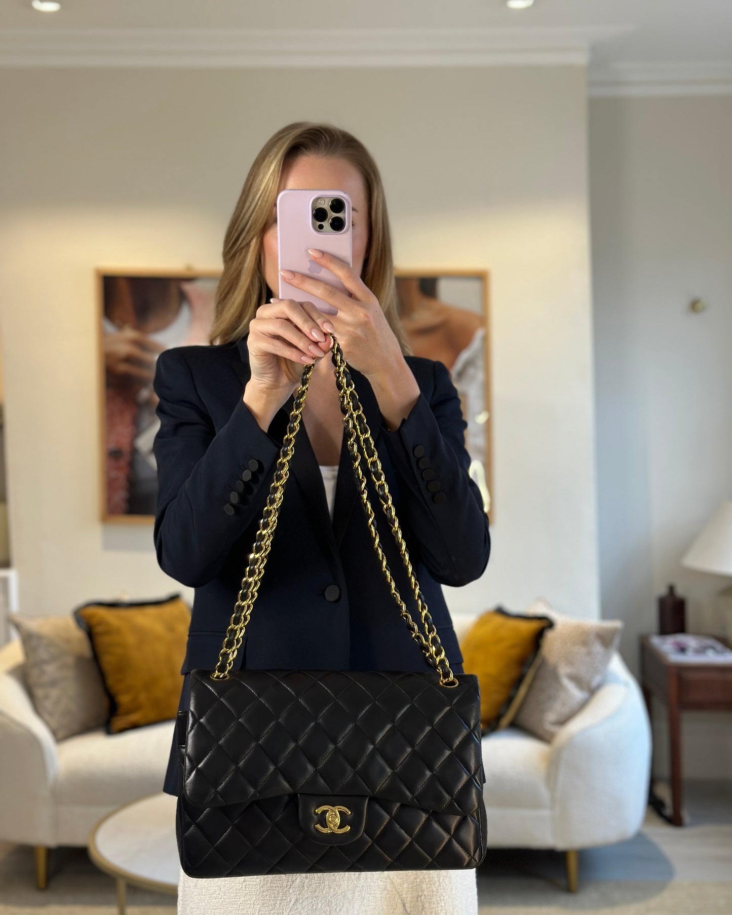 Chanel Black Jumbo Classic Double Flap in Lambskin Leather with Gold Hardware Jewelry