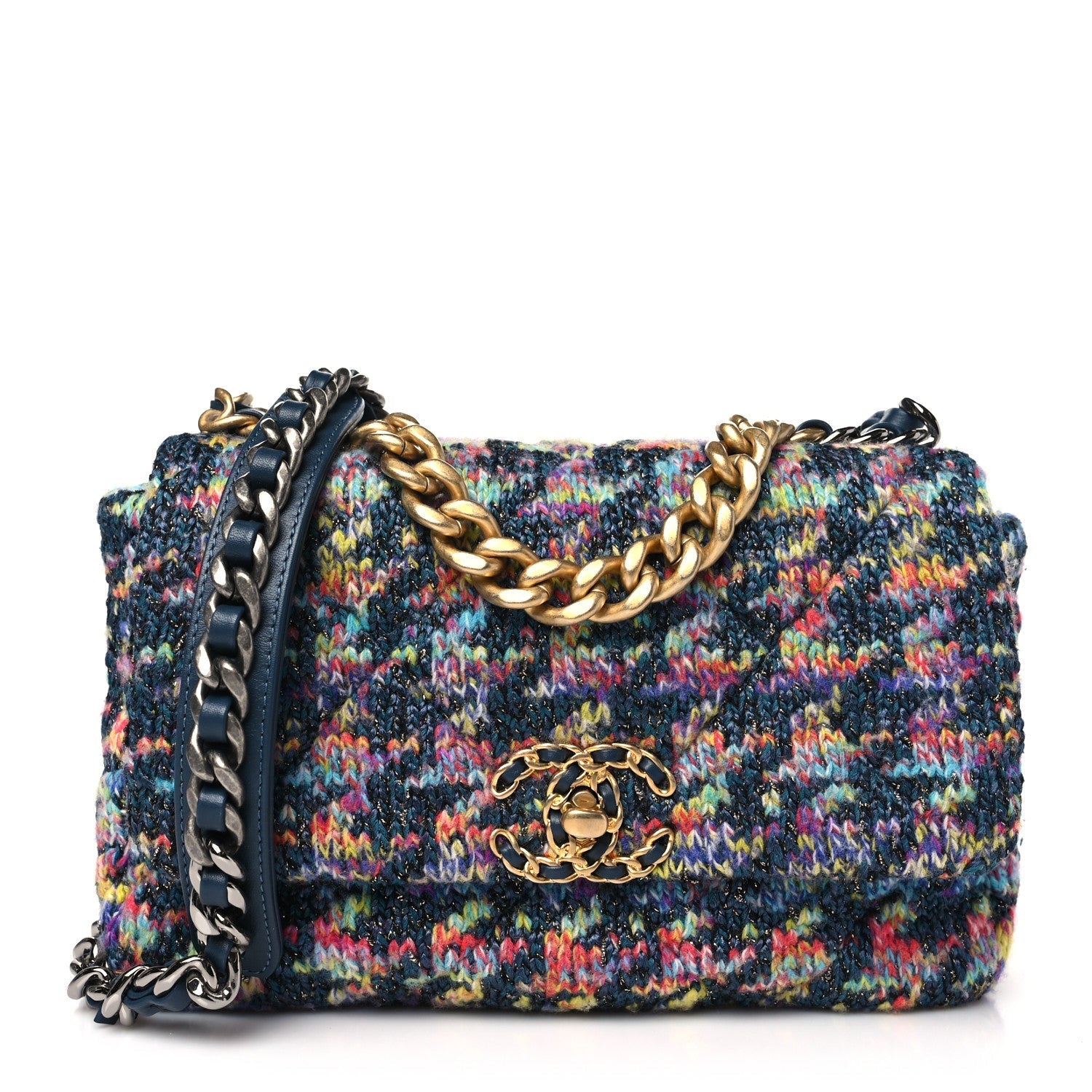 Tweed Quilted Medium Chanel 19 Flap Dark Multicolor Bag