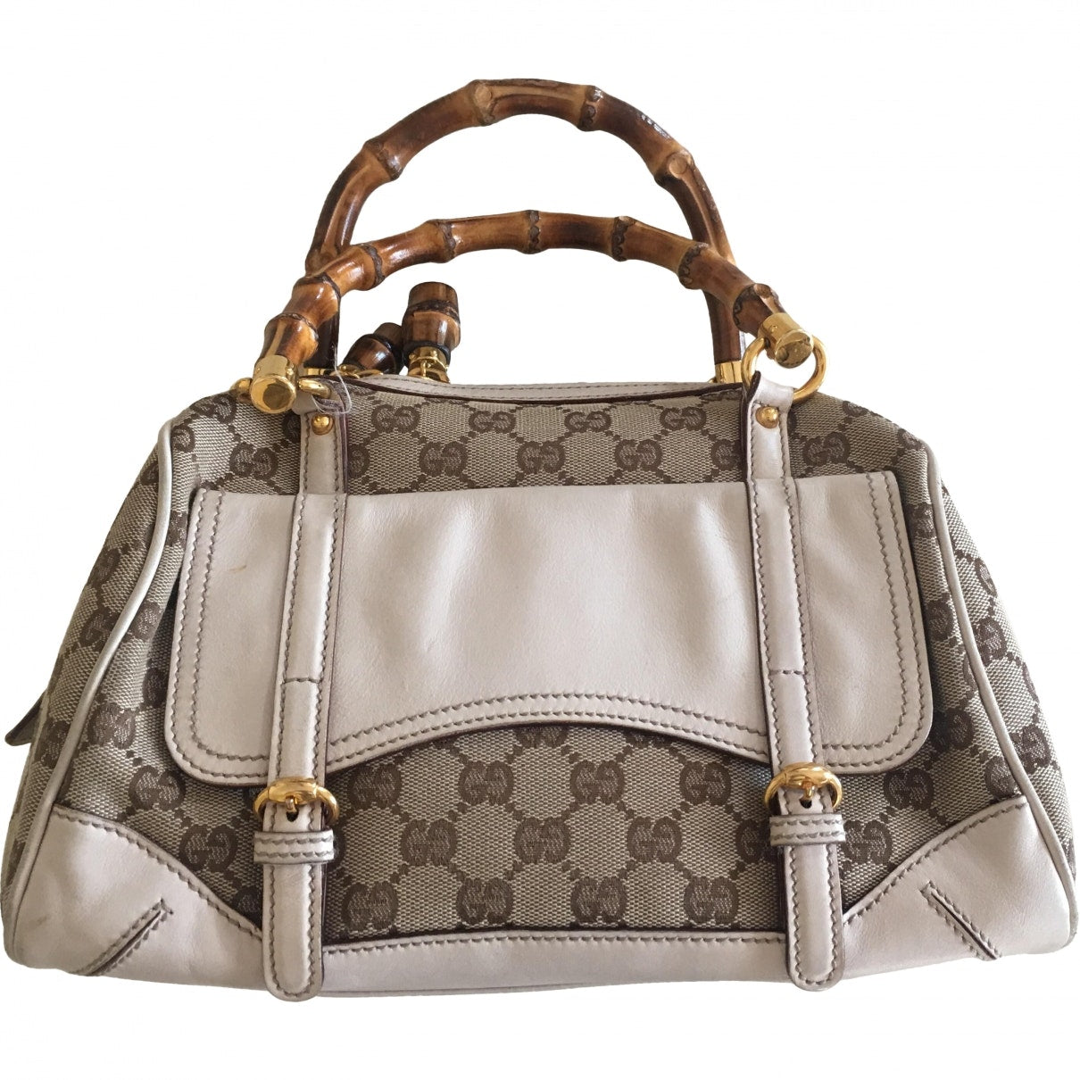 Gucci bamboo beige cloth handbag