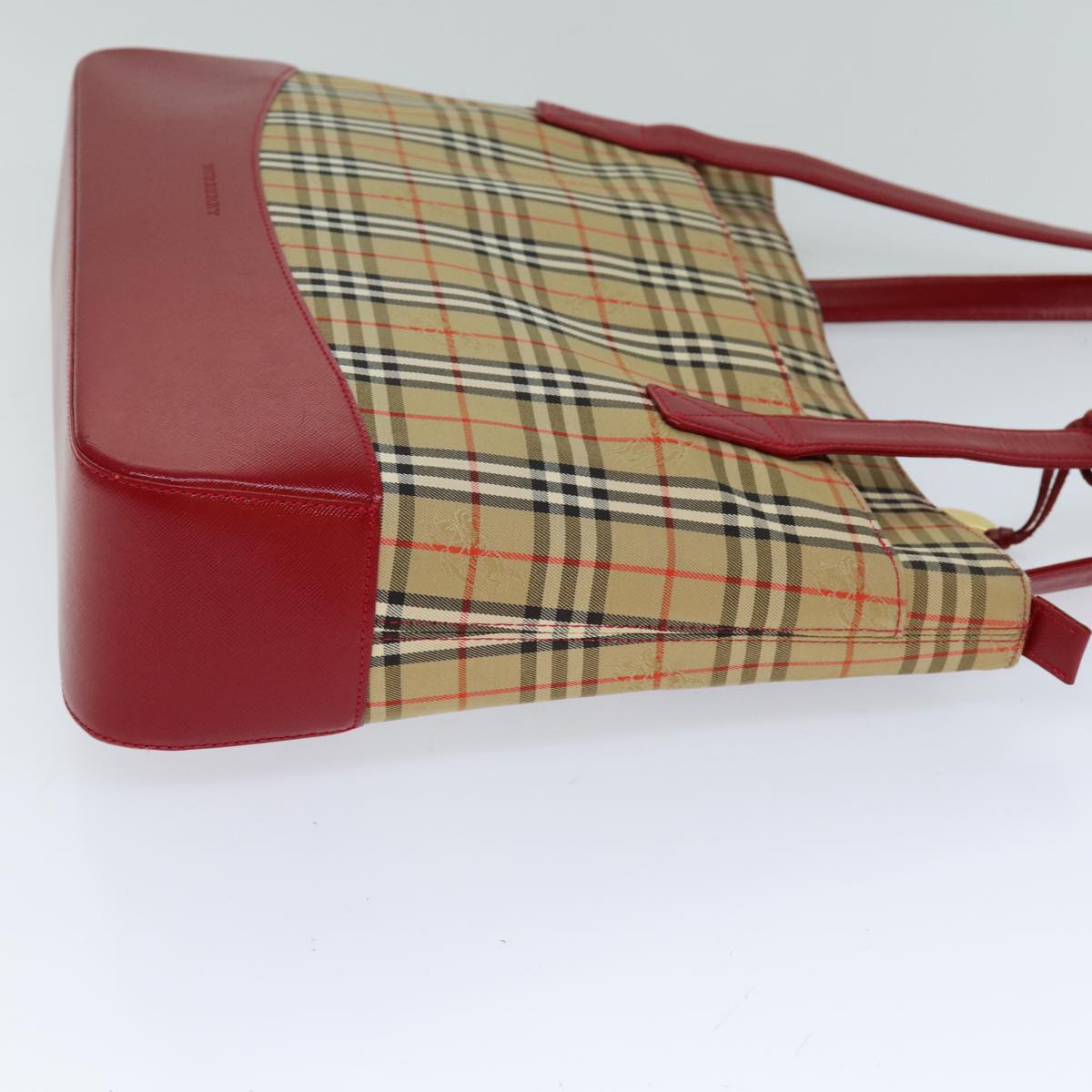 Burberry Luxury Nova Check Tote Bag Auth Leather Canvas Beige Red Auth 77506