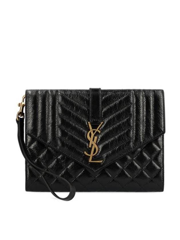 YSL Saint Laurent Luxury Trending Envelope Clutch Bag Leather Monogram Black