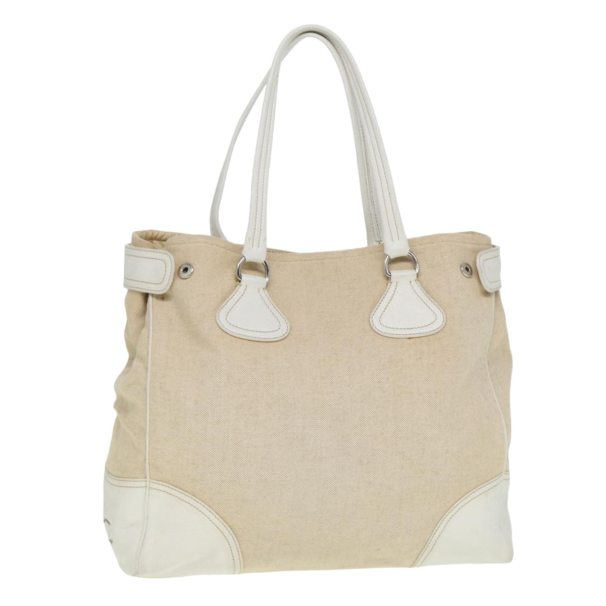 Prada Tote Bag Auth Canvas Beige Beige Auth 77732