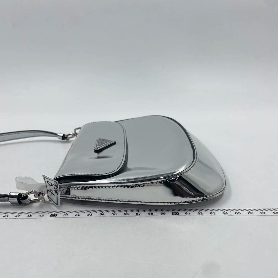 Prada Cleo Shoulder Bag Leather Silver