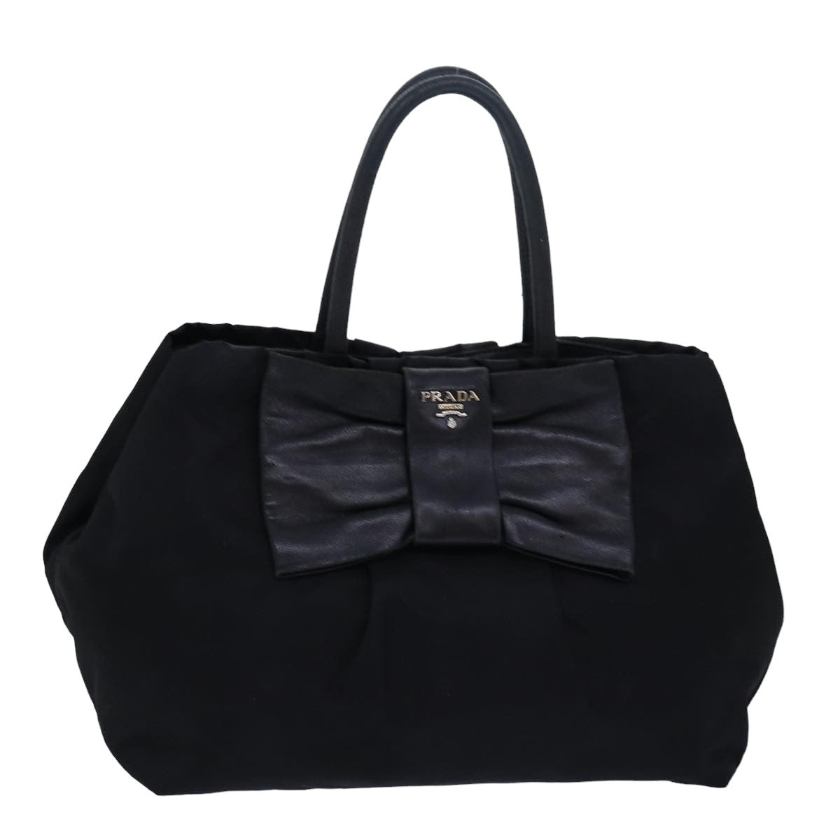 Prada Hand Bag Auth Leather Nylon Black Travel Bag