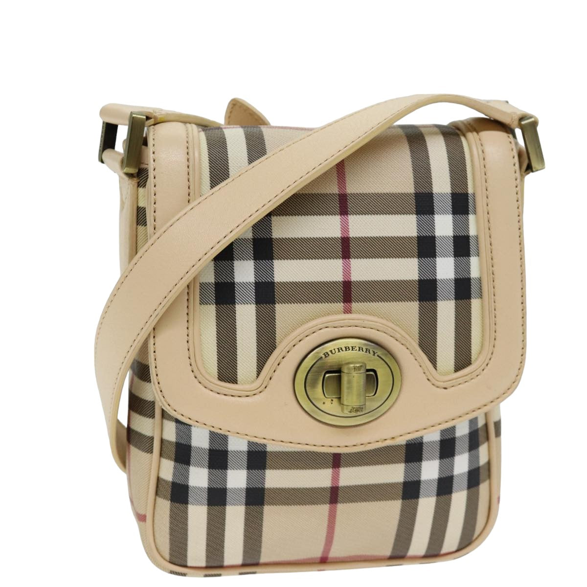 Burberry Luxury Shoulder Bag Pvc Auth Leather Beige Red