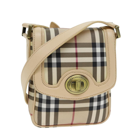Burberry Luxury Shoulder Bag Pvc Auth Leather Beige Red