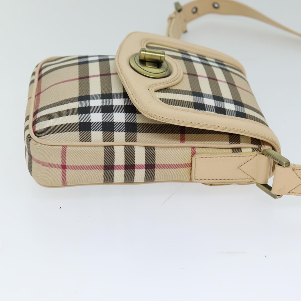 Burberry Luxury Shoulder Bag Pvc Auth Leather Beige Red
