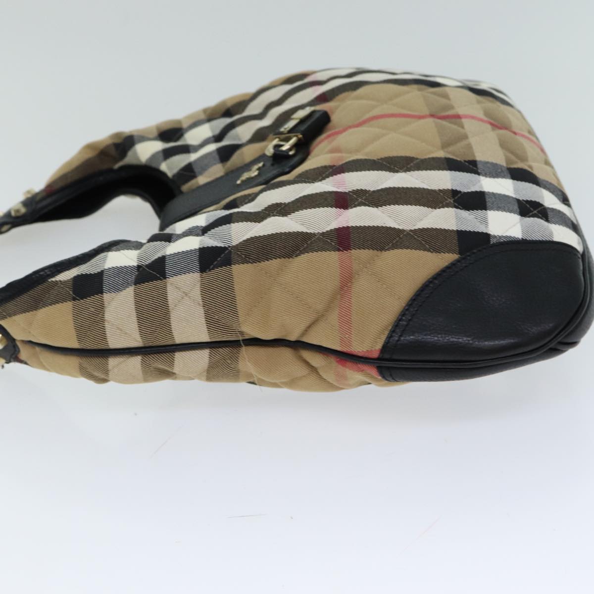 Burberry Luxury Nova Check Shoulder Bag Auth Leather Canvas Black