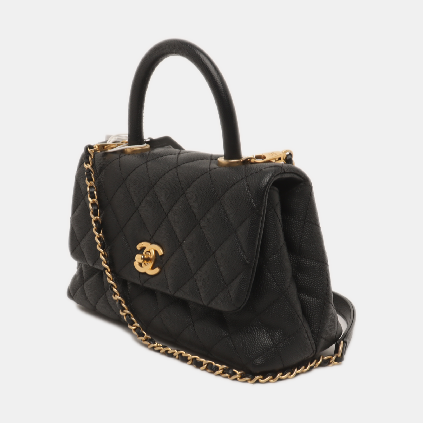 Chanel Coco Handle Caviar Hardware Black Gold Small Leather Handbag