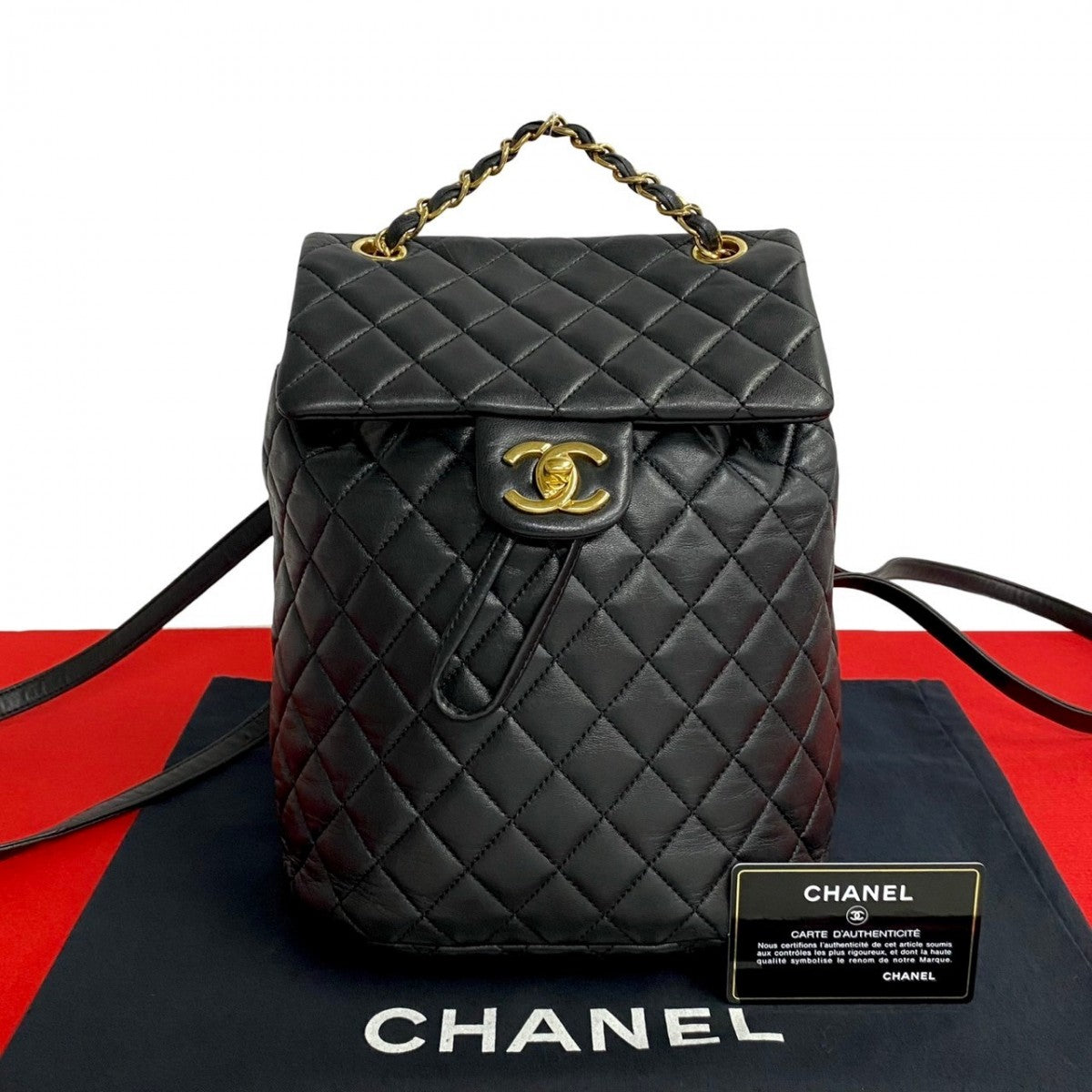 Chanel Backpack lambskin COCO Mark Matrasse Black