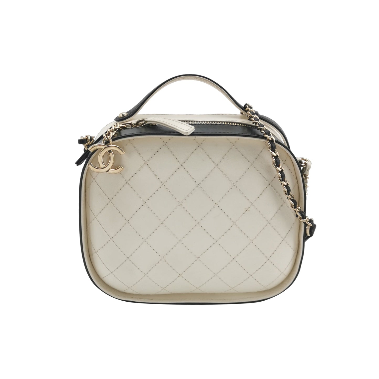 Chanel Crumpled Calfskin Vanity Black White Small Crossbody Bag