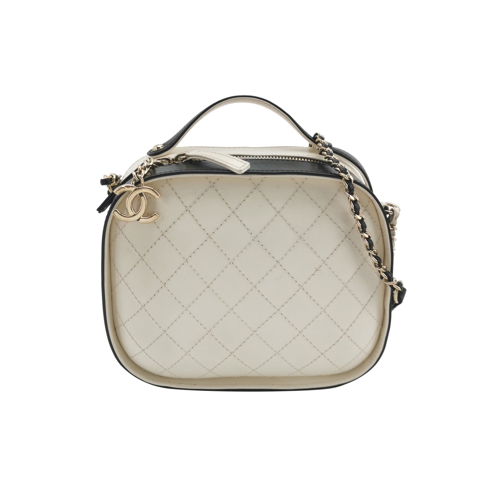 Chanel Crumpled Calfskin Vanity Black White Small Crossbody Bag