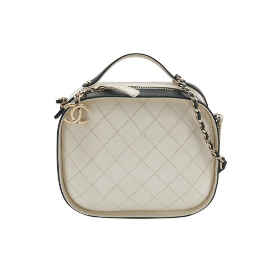 Chanel Crumpled Calfskin Vanity Black White Small Crossbody Bag