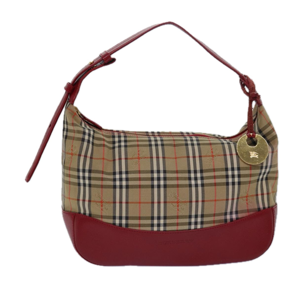 Burberry Luxury Nova Check Shoulder Bag Enamel Auth Canvas Red