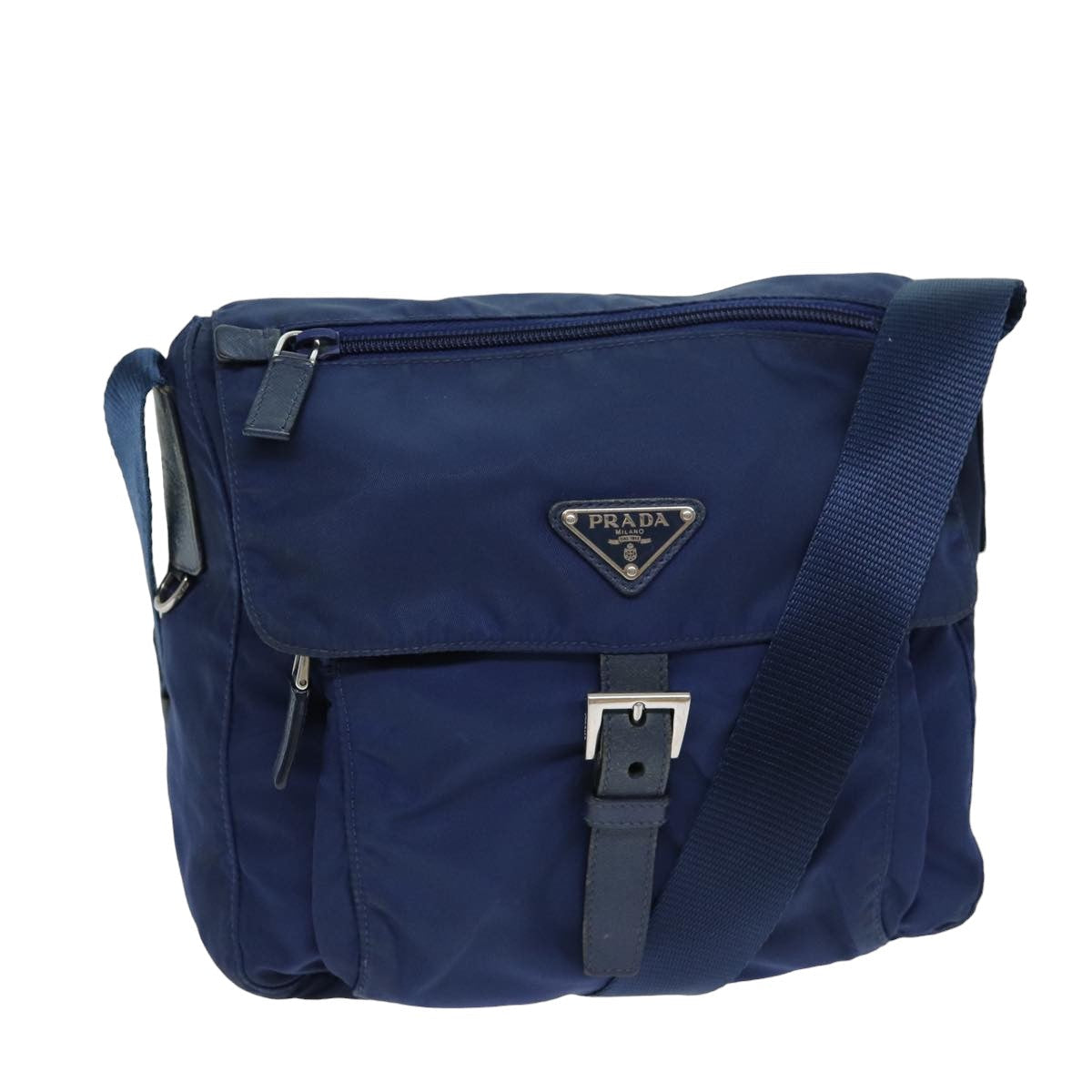 Prada Shoulder Bag Auth Nylon Blue Blue Auth 77835