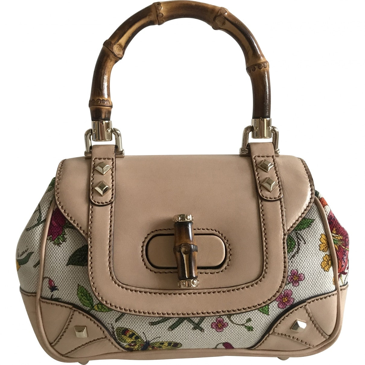 Gucci bamboo beige cotton handbag