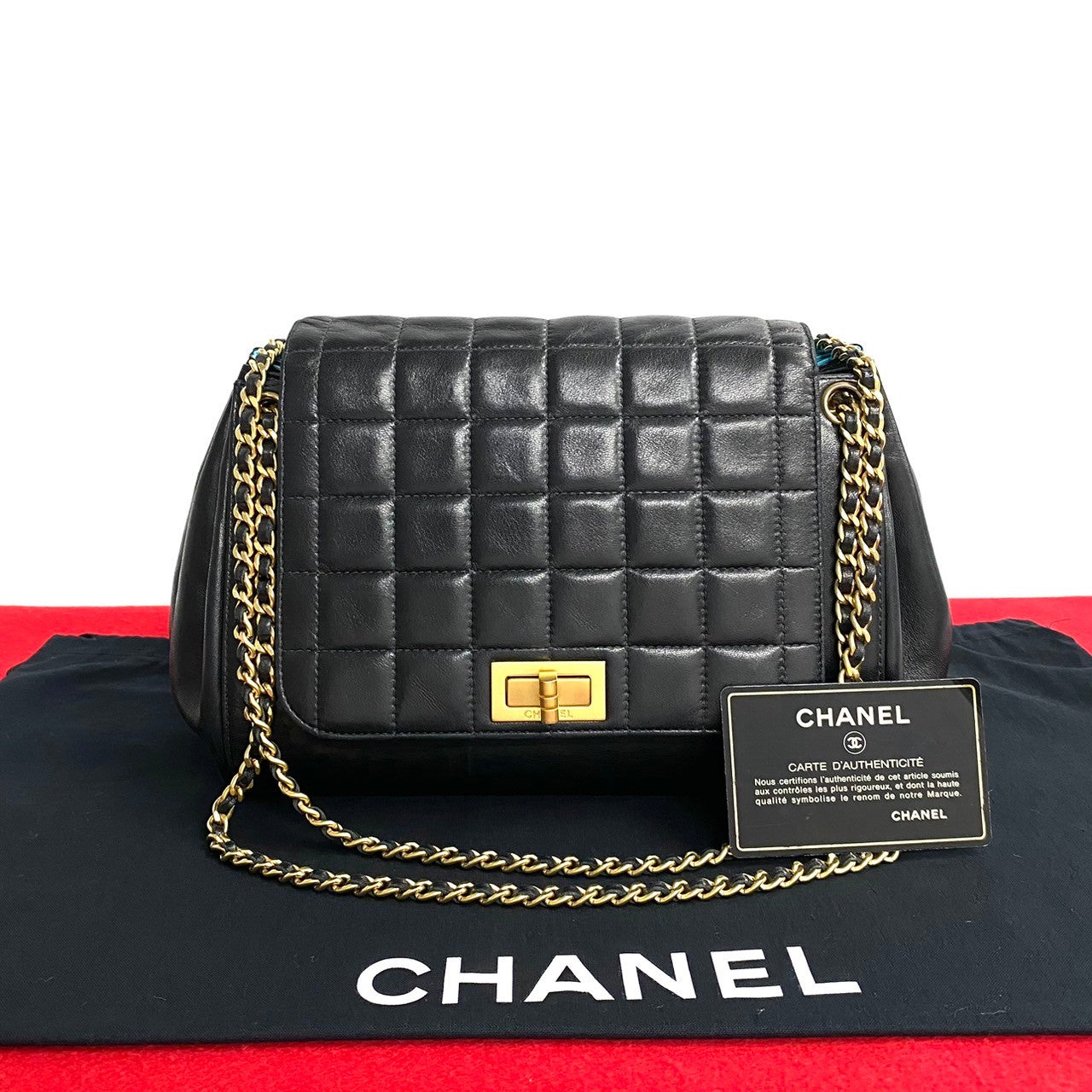 Chanel lambskin 2.55 Chocolate bar Black Shoulder Bag 778C777