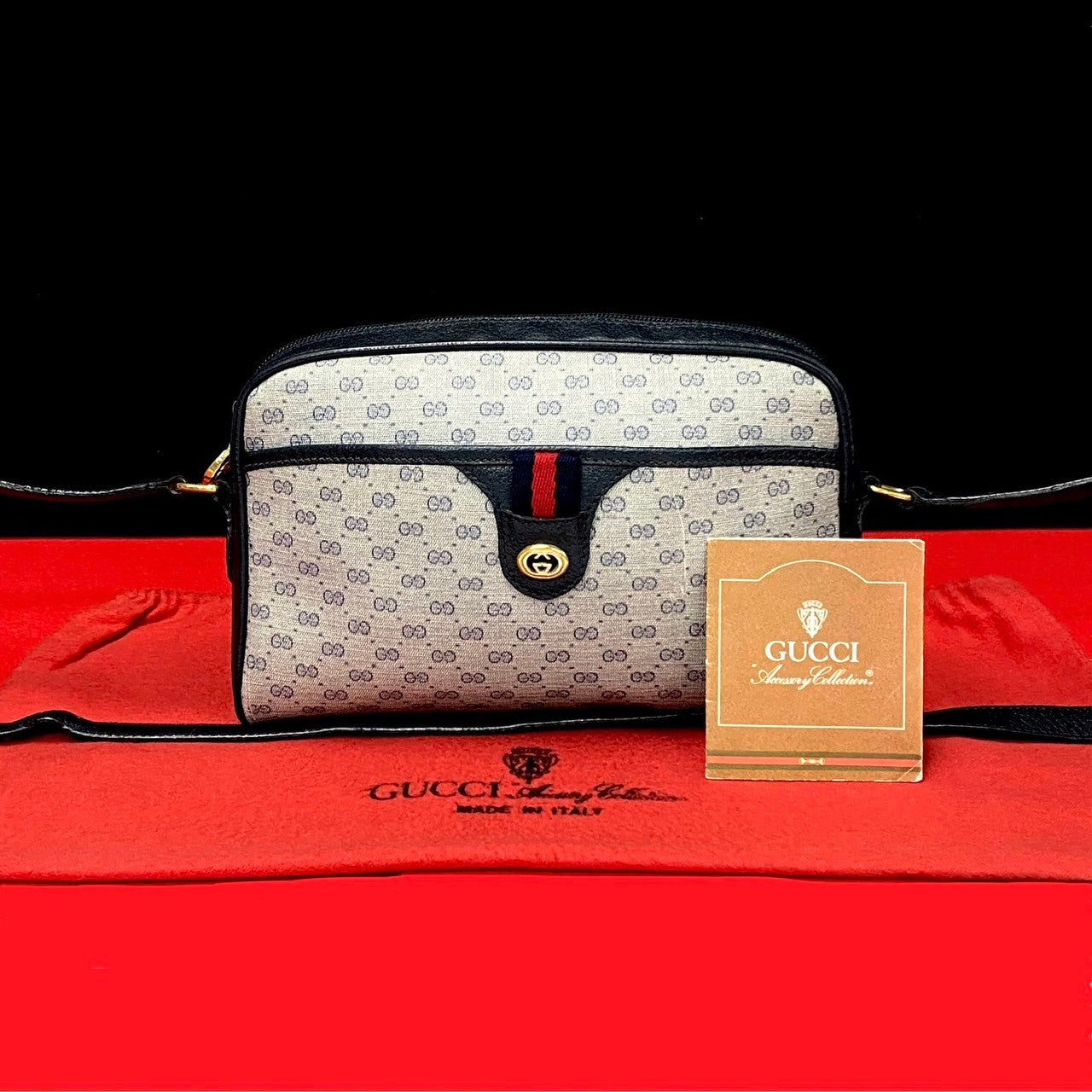 Gucci PVC Micro GG Sherry line Leather Navy Shoulder Bag