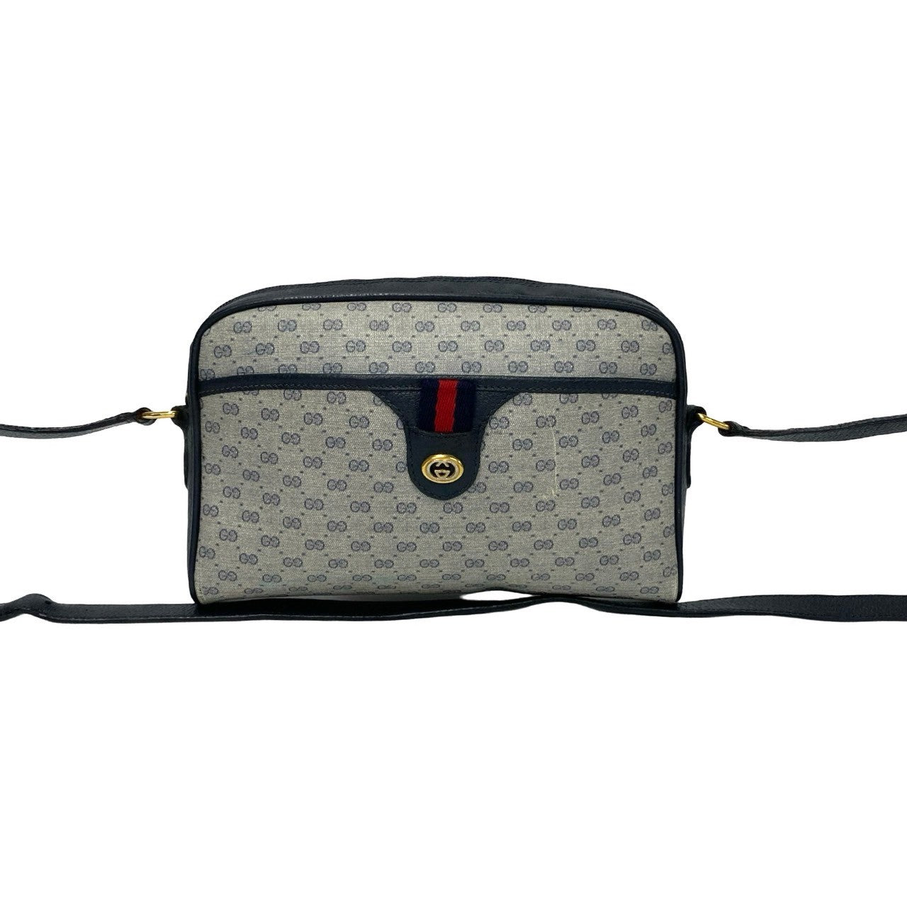 Gucci PVC Micro GG Sherry line Leather Navy Shoulder Bag