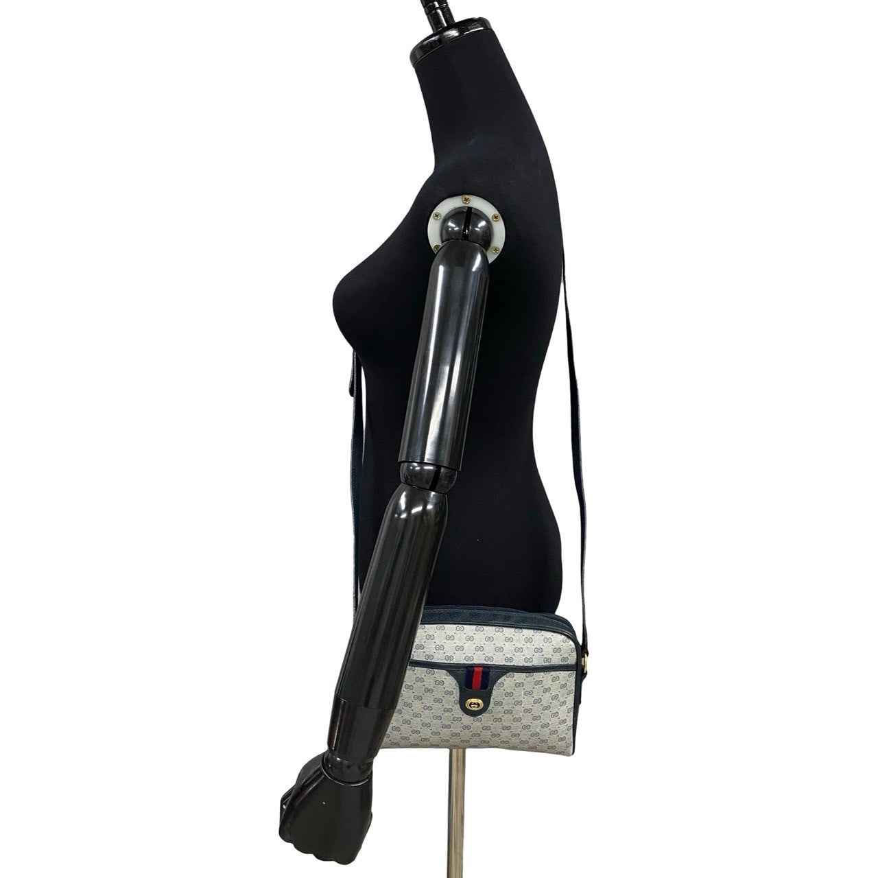 Gucci PVC Micro GG Sherry line Leather Navy Shoulder Bag