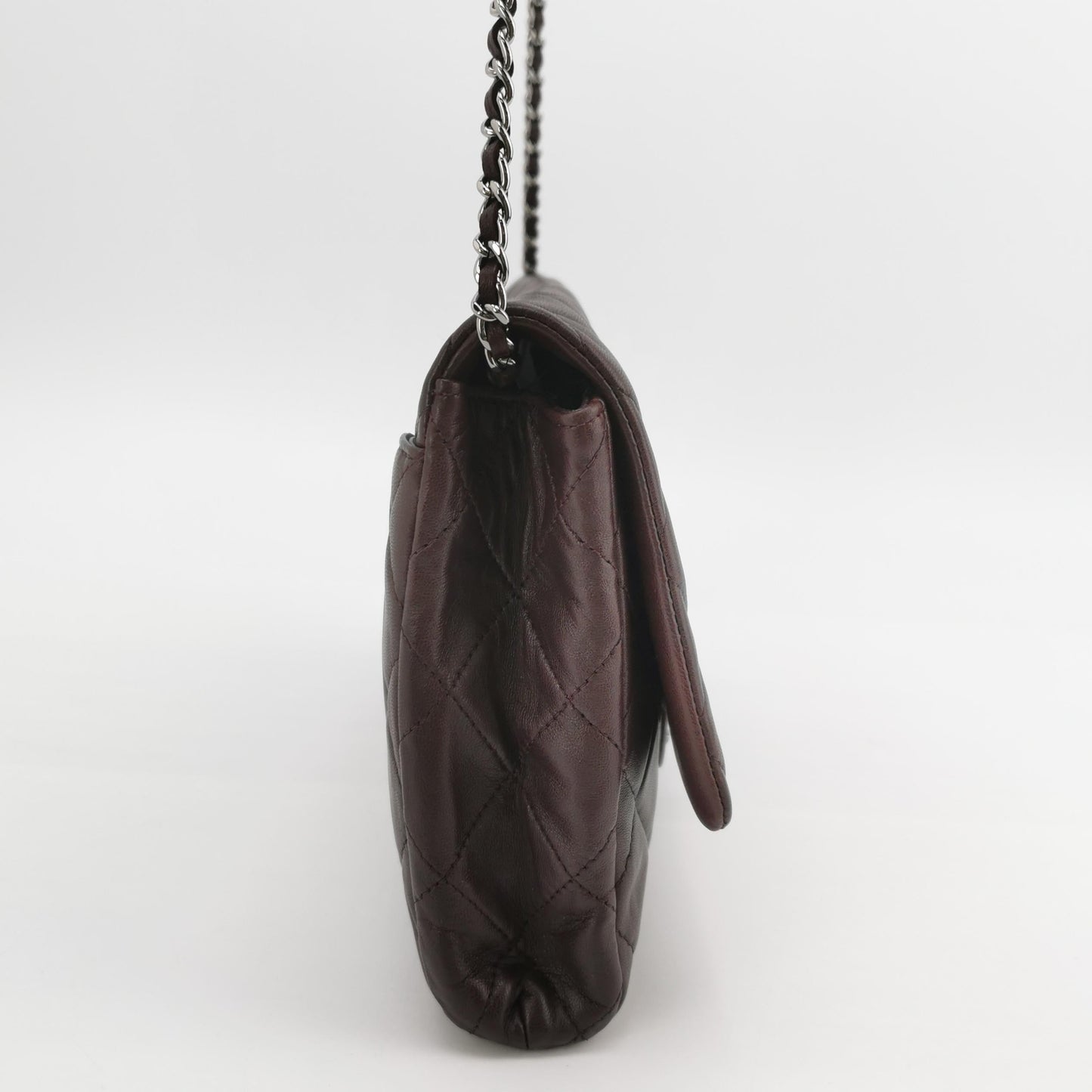 Chanel Envelope Burgundy Wine Lambskin Hardware Silver Leather Shoulder Bag