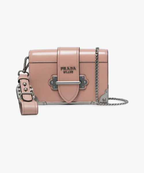 Prada Cahier Calf Bag Leather Calf Leather Pink Travel Bag