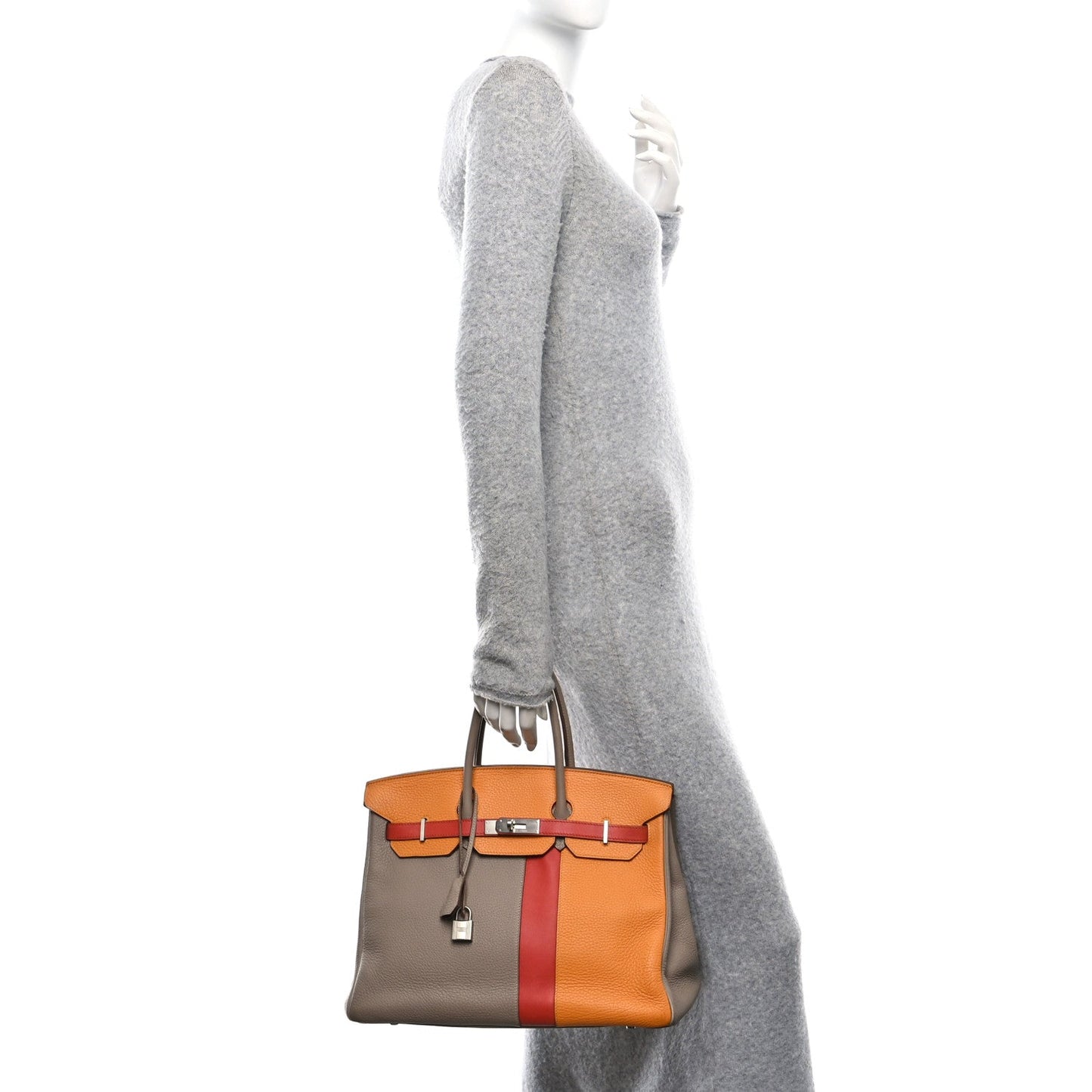 Hermes Taurillon Clemence Swift Tri Color Birkin Sanguine Gris Travel Bag